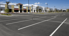 brand new parking lot outside strip mall