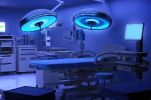 empty operating room under blue light