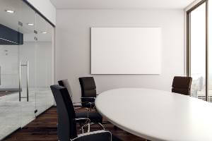 conference room with poster on wall