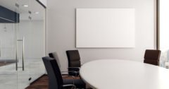 conference room with poster on wall
