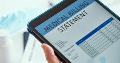 hand reviewing medical billing app