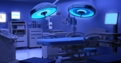empty operating room under blue light