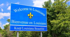 blue welcome to louisiana sign